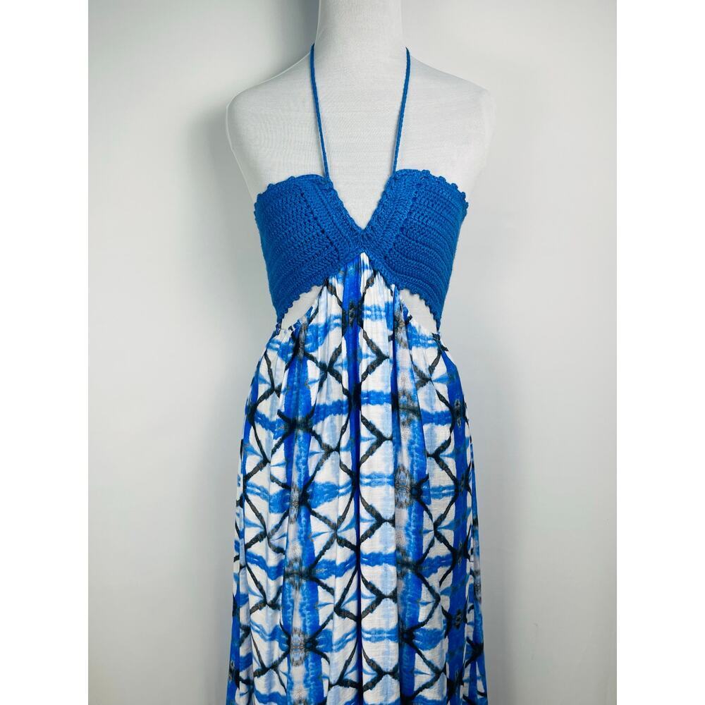 NWOT AQUA Blue Crochet Top Tie-Dye Midi Dress Size M​ - Picture 6 of 9